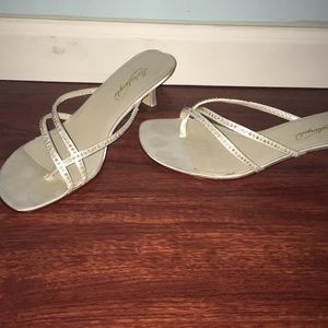 Michaelangelo Swarovski Crystal White Satin Dyeable Kitten Heels